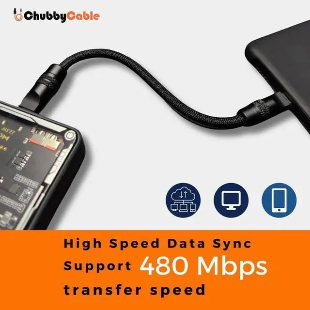 Alt view image 5 of 5 - ChubbyCable Short USB C Cable 240W Fast Charging Nylon Braided Type-C Charger Cord for Power Bank, Phones, Tablets, Orange+Orange, 1.64FT