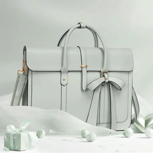 Alt view image 5 of 5 - MOSISO Laptop Bag for Women, 15-15.6 inch PU Leather Laptop Shoulder Bags Convertible Backpack, 16 inch Messenger Bags Casual Handbag Work Briefcase Travel Computer Bag with Bowknot, Sage Green