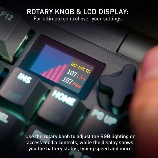 Alt view image 4 of 5 - CHERRY XTRFY MX 8.3 TKL Wireless Mechanical Gaming Keyboard | LCD Display & Rotary Knob | Hot Swappable MX2A Red Switches | Starfall Grey