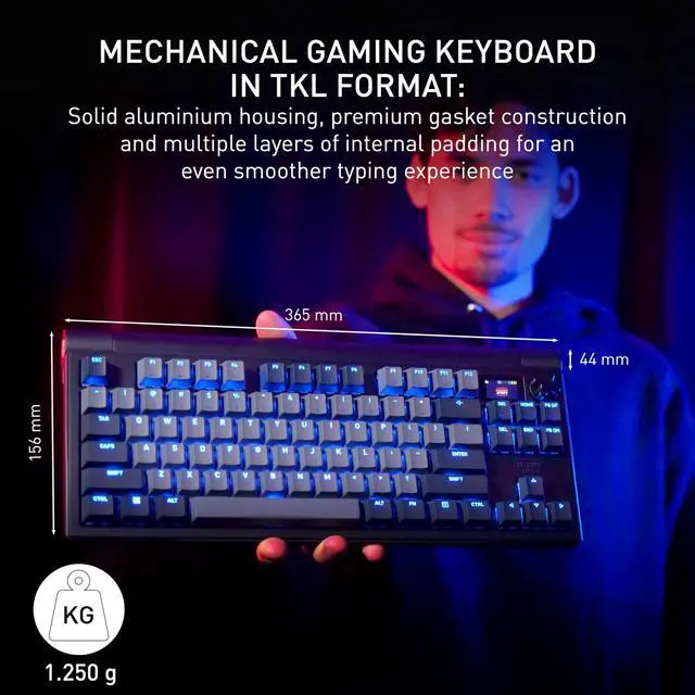 Alt view image 3 of 5 - CHERRY XTRFY MX 8.3 TKL Wireless Mechanical Gaming Keyboard | LCD Display & Rotary Knob | Hot Swappable MX2A Red Switches | Starfall Grey