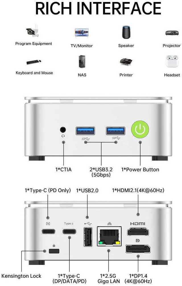 Alt view image 4 of 5 - GMKtec Mini PC Computer, G10 Ryzen 5 3500U (Beats N150/N97), 16GB RAM 512GB SSD 2.5GbE NIC LAN Desktop Office Home Business HTPC Proxmox, Triple 4K Display, WiFi, BT, USB-C, DP, Type-C PD, HDMI 2.1