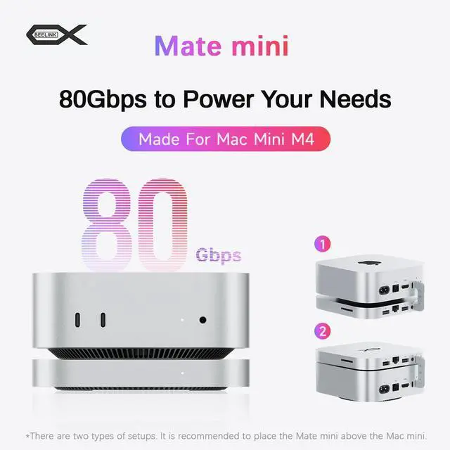 Alt view image 2 of 5 - BEELINK EX Mate Mini-A 80Gbps Mac mini M4 Dock & Stand, Dual PCIex2 SSD Slot, Max 16TB Expansion, PD3.0 Port, SD4.0 Card Reader, 2.5G LAN, 2*USB A 10Gbps for Laptops/Desktop PC/Mini PC