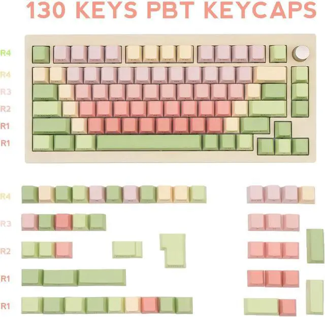 Alt view image 2 of 5 - TIMSEKER 130-Key PBT Keycap Set, Gradient Red and Green Watermelon Inspired Design, Cherry Profile Side Print Shine Through Custom Keycaps for ANSI Layout Mechanical Keyboards