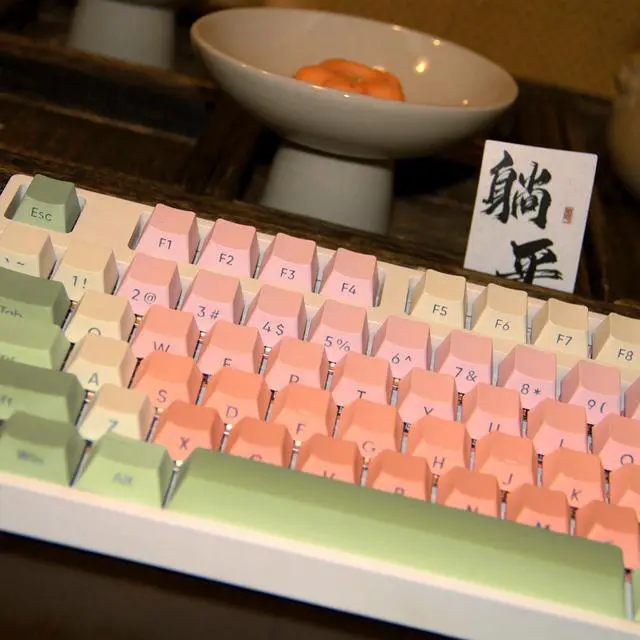 Alt view image 3 of 5 - TIMSEKER 130-Key PBT Keycap Set, Gradient Red and Green Watermelon Inspired Design, Cherry Profile Side Print Shine Through Custom Keycaps for ANSI Layout Mechanical Keyboards