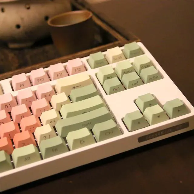 Alt view image 4 of 5 - TIMSEKER 130-Key PBT Keycap Set, Gradient Red and Green Watermelon Inspired Design, Cherry Profile Side Print Shine Through Custom Keycaps for ANSI Layout Mechanical Keyboards