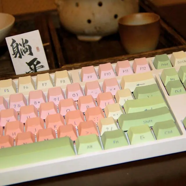 Alt view image 5 of 5 - TIMSEKER 130-Key PBT Keycap Set, Gradient Red and Green Watermelon Inspired Design, Cherry Profile Side Print Shine Through Custom Keycaps for ANSI Layout Mechanical Keyboards