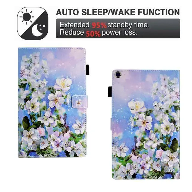 Alt view image 4 of 5 - BYCeKe Case for Fire HD 10 Tablet (9th/7th/5th Generation, 2019/2017/2015 Release), PU Leather Folio Stand Cover Case for Fire HD 10 9th Generation/7th Generation, Auto Sleep Wake - White Flowers