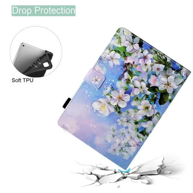 Alt view image 3 of 5 - BYCeKe Case for Fire HD 10 Tablet (9th/7th/5th Generation, 2019/2017/2015 Release), PU Leather Folio Stand Cover Case for Fire HD 10 9th Generation/7th Generation, Auto Sleep Wake - White Flowers