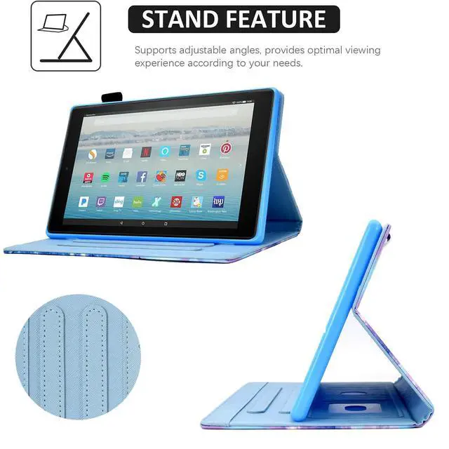 Alt view image 5 of 5 - BYCeKe Case for Fire HD 10 Tablet (9th/7th/5th Generation, 2019/2017/2015 Release), PU Leather Folio Stand Cover Case for Fire HD 10 9th Generation/7th Generation, Auto Sleep Wake - White Flowers