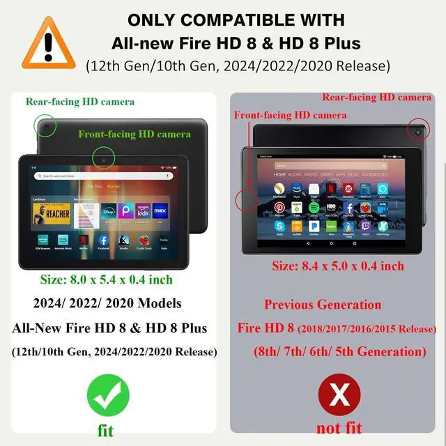 Alt view image 2 of 5 - for Amazon Kindle Fire HD 8 & Fire HD 8 Plus Case 12th/10th Generation (2024/2022/2020) 8", UUcovers Embossed PU Leather Folio Magneic Cover with Stand/Pencil Holder, Cherry Blossom Red Cat