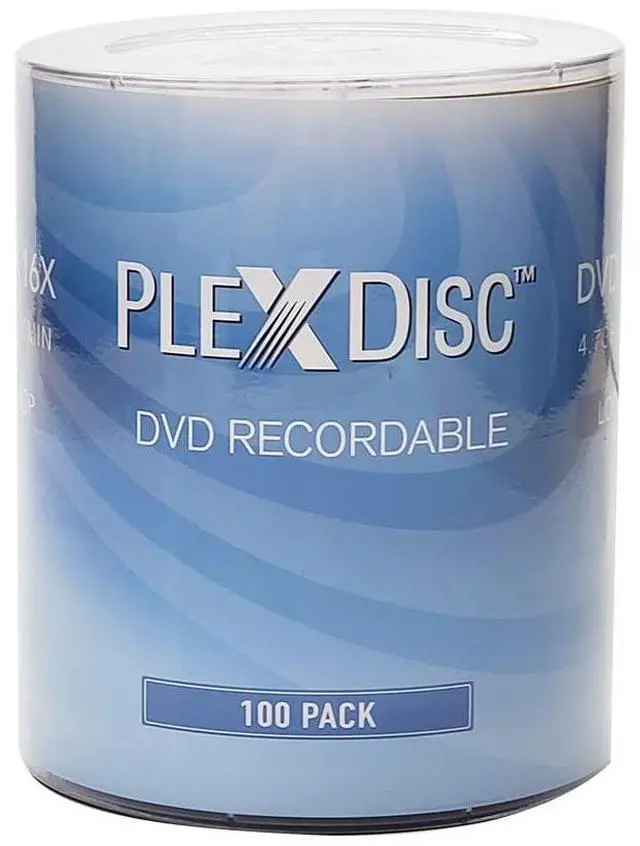 Main image of PlexDisc DVD-R 4.7GB 16x Branded Logo Recordable Media Disc - 100 Disc (No Container) FFP, Writable Blank DVDs for Movies, Music, Data Files - Blank DVD Discs 100 Pack