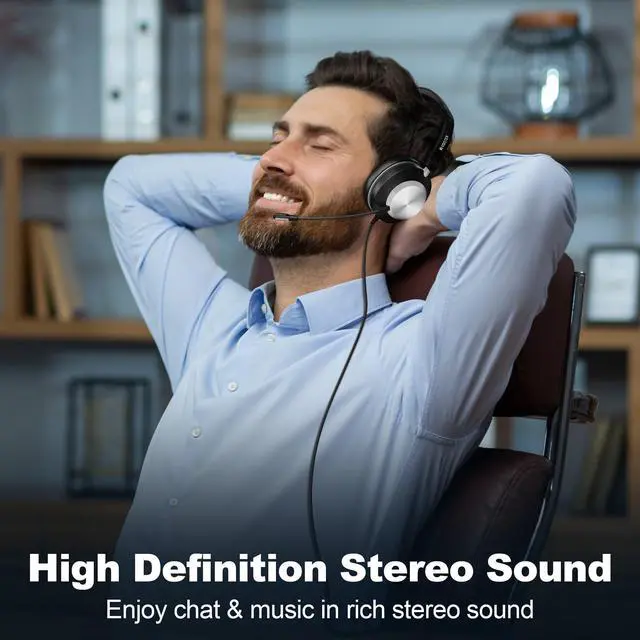 Alt view image 2 of 5 - Voistek USB Headset with Mic for Laptop PC,Wired On Ear Mono Computer Headphones with Noise Cancelling Microphone,in-line Control for Office Work,Call Center,Video Meeting