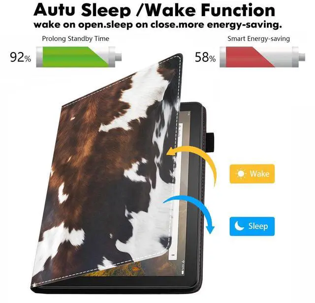 Alt view image 3 of 5 - POIUYTREW Case for Amazon Kindle Fire HD 8/Fire HD 8 Plus Tablet (12th/10th Generation, 2024/2022/2020 Release) - PU Leather Folio Cover with Smart Auto Wake/Sleep, Brown Cow Print