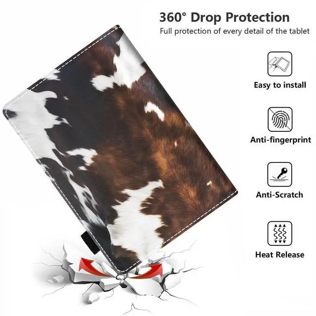 Alt view image 5 of 5 - POIUYTREW Case for Amazon Kindle Fire HD 8/Fire HD 8 Plus Tablet (12th/10th Generation, 2024/2022/2020 Release) - PU Leather Folio Cover with Smart Auto Wake/Sleep, Brown Cow Print