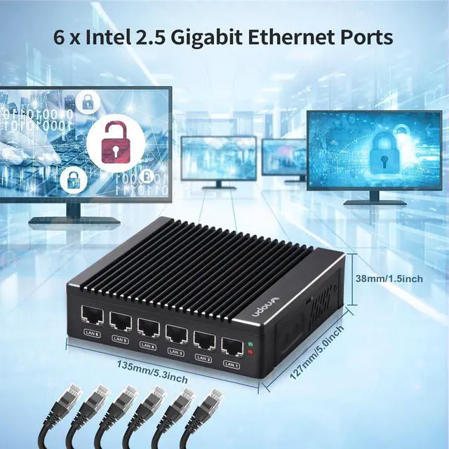 Alt view image 2 of 5 - Fanless Firewall Appliance Firewall Mini PC Intel N3700 4C/4T, 6 x Intel i226-V Gigabit Ethernet LAN,AES-NI 8GB DDR3 128GB SSD 4K/USB3.0/HD/Netgate Router VPN Test with ps-sense/opn-sense (N3700-6LAN)
