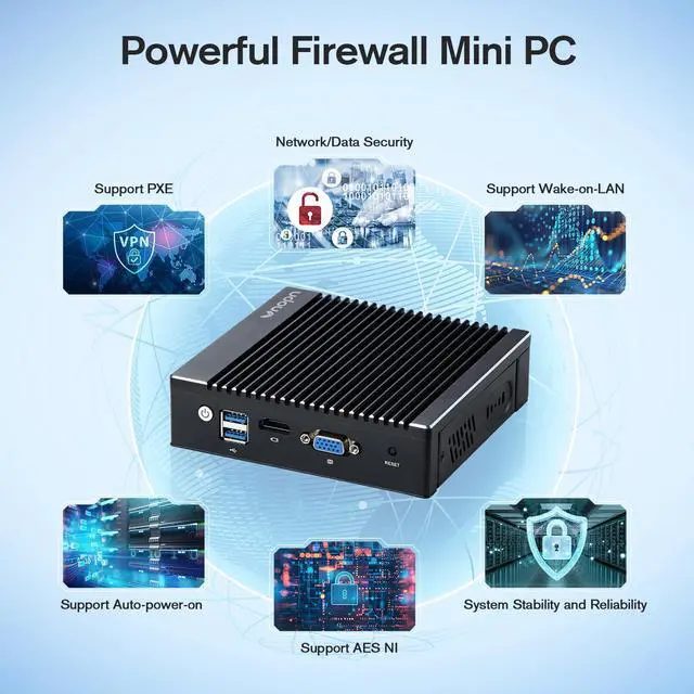 Alt view image 5 of 5 - Fanless Firewall Appliance Firewall Mini PC Intel N3700 4C/4T, 6 x Intel i226-V Gigabit Ethernet LAN,AES-NI 8GB DDR3 128GB SSD 4K/USB3.0/HD/Netgate Router VPN Test with ps-sense/opn-sense (N3700-6LAN)