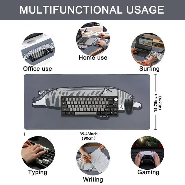 Alt view image 3 of 5 - YUNZII Keynovo Gaming Mouse Pad, Large Mouse Pad, Non-Slip 4mm Laptop Gaming Desk Pad,Waterproof Desk Pad, Office and Home (Lay Cat, 35.4"x15.7")