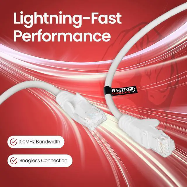 Alt view image 2 of 5 - rhinocables CAT 5e High-Speed Ethernet Cable - Reliable LAN Network RJ45 Cable for Fast Internet & Data Transfer | Durable WiFi Broadband Cable for Gaming & Streaming (80ft, White)