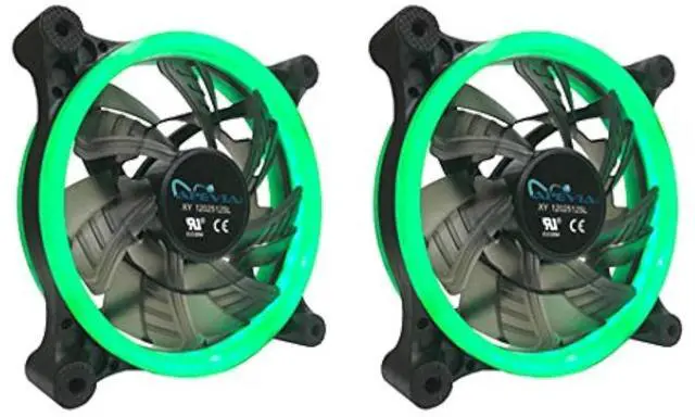 Main image of APEVIA 212L-CGN 120mm Silent Dual Rings Green LED Fan with 32 x LEDs & 8 x Anti-Vibration Rubber Pads (2 Pk)