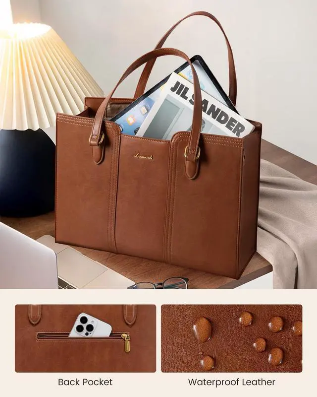 Alt view image 4 of 5 - LOVEVOOK 15.6 Inch Laptop Bag for Women - Waterproof Work Bag for Women & Vintage Laptop Tote Bag with Wristlet, Olive Green