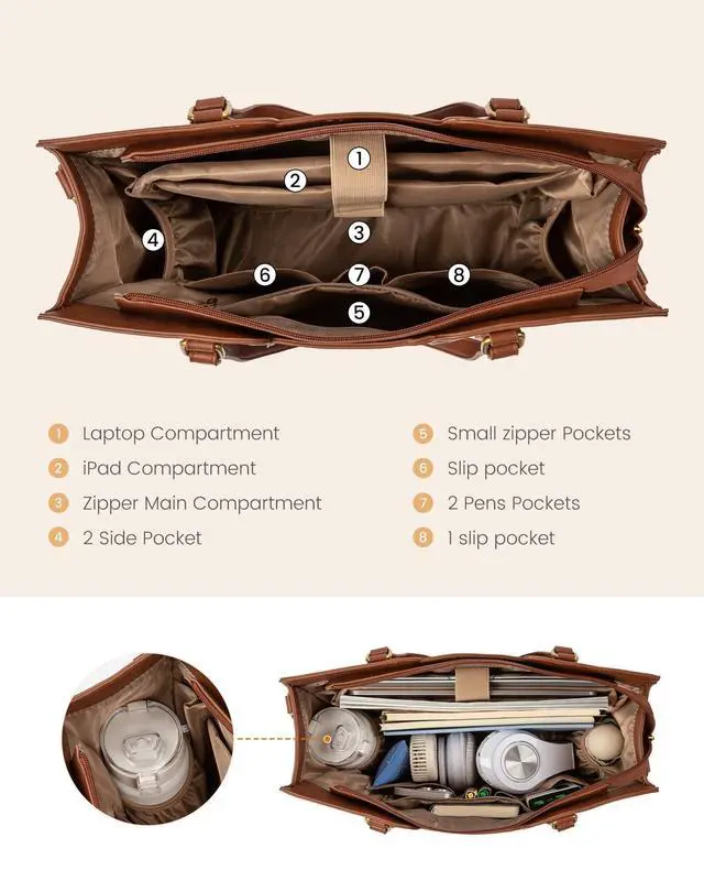 Alt view image 5 of 5 - LOVEVOOK 15.6 Inch Laptop Bag for Women - Waterproof Work Bag for Women & Vintage Laptop Tote Bag with Wristlet, Olive Green