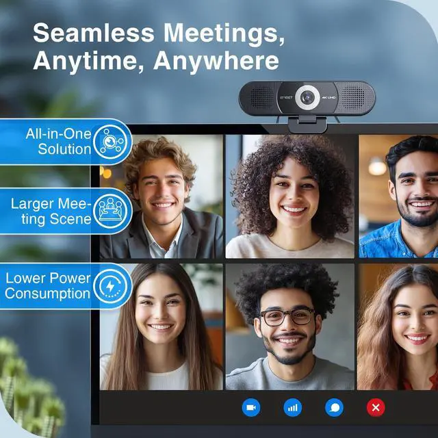 Alt view image 4 of 5 - EMEET 3-in-1 4K Webcam with Microphone and Speaker, C980 PRO 60°-98° Wide Angle Webcam w/ 4 Noise Cancel Mics, 2 Speakers, Fixed Focus, Magnetic Privacy Cover, Great for Group and Personal Video Calls