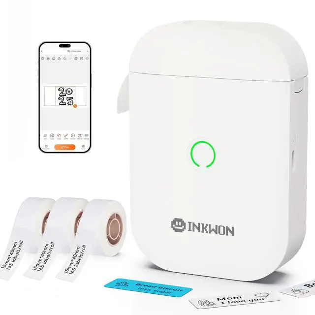 Main image of InkWon Label Maker Machine with 3 Tapes, D11s Bluetooth Label Maker Waterproof Labels, Portable Mini Label Printer with Various Templates for Home Office School, White
