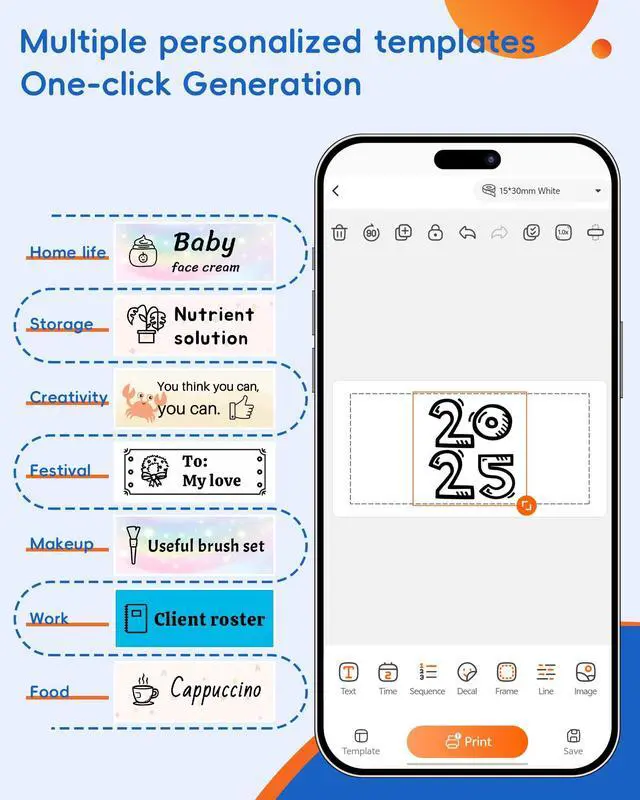 Alt view image 3 of 5 - InkWon Label Maker Machine with 3 Tapes, D11s Bluetooth Label Maker Waterproof Labels, Portable Mini Label Printer with Various Templates for Home Office School, White