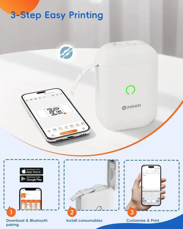 Alt view image 4 of 5 - InkWon Label Maker Machine with 3 Tapes, D11s Bluetooth Label Maker Waterproof Labels, Portable Mini Label Printer with Various Templates for Home Office School, White