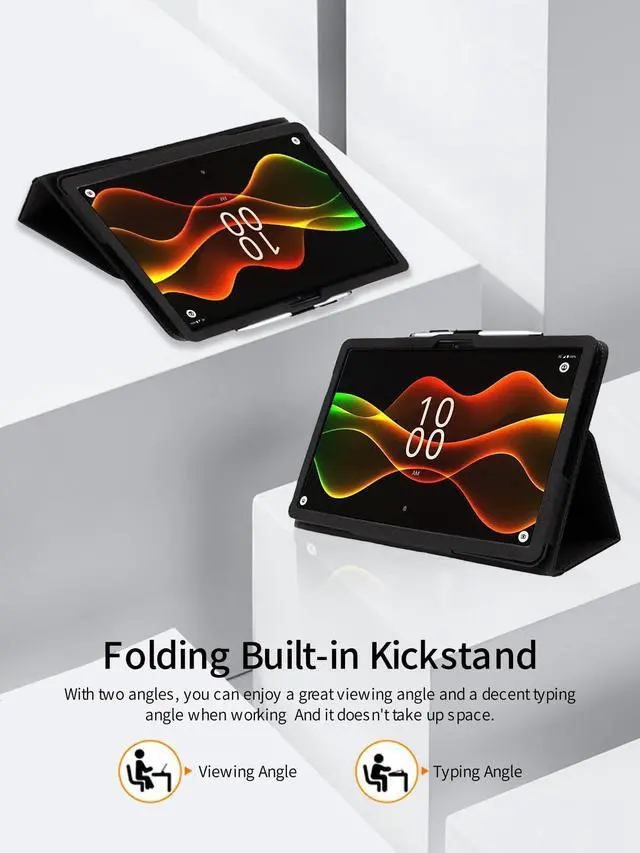 Alt view image 4 of 5 - for Boost Celero 5G Tab 11 Inch Android Tablet Case,BOVUGAC Folding Stand Protective Cover with Pencil Holder and Wrist Strap,Full Protection, Premium PU,Scratch Resistant(Black)