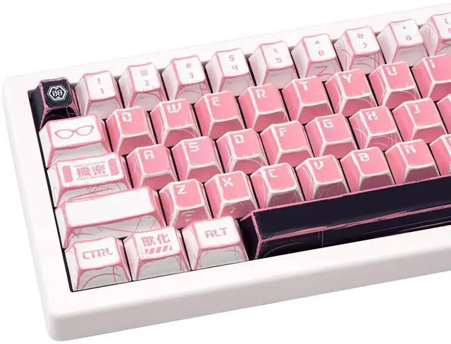 Main image of TIMSEKER 137-Key Manga Anime Keycaps Set, Pink White PBT Keycaps Cherry Profile, Dye-Sub Custom Hand-Drawn Design, Compatible with ANSI Layout Mechanical Keyboards