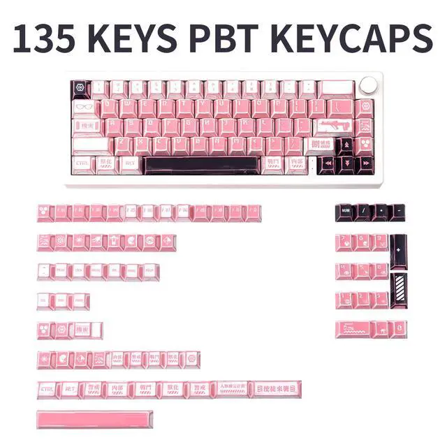 Alt view image 2 of 5 - TIMSEKER 137-Key Manga Anime Keycaps Set, Pink White PBT Keycaps Cherry Profile, Dye-Sub Custom Hand-Drawn Design, Compatible with ANSI Layout Mechanical Keyboards