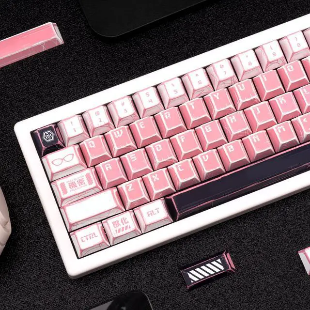 Alt view image 3 of 5 - TIMSEKER 137-Key Manga Anime Keycaps Set, Pink White PBT Keycaps Cherry Profile, Dye-Sub Custom Hand-Drawn Design, Compatible with ANSI Layout Mechanical Keyboards
