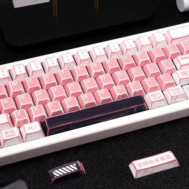Alt view image 5 of 5 - TIMSEKER 137-Key Manga Anime Keycaps Set, Pink White PBT Keycaps Cherry Profile, Dye-Sub Custom Hand-Drawn Design, Compatible with ANSI Layout Mechanical Keyboards