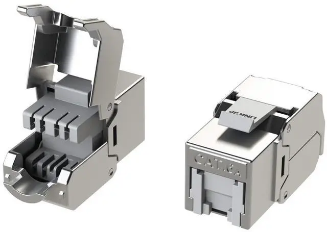 Alt view image 2 of 5 - LINKUP - RJ45 Connectors Cat6A (6 Pack) Shielded Keystone Jack Zinc-Alloy Housing Modular Termination | 10G Easy Internet Tool Free Jacks | for Cat6A up to 22AWG Solid Bulk S/FTP Ethernet Cable