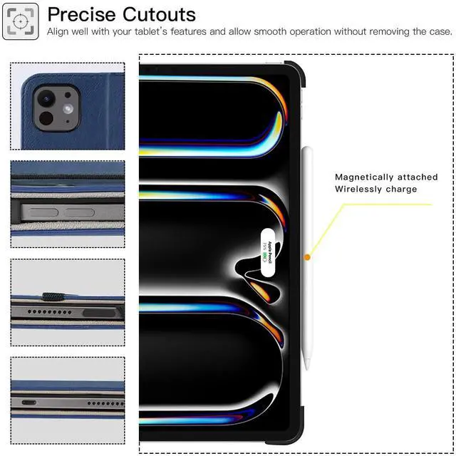 Alt view image 3 of 5 - ZtotopCases for iPad Pro 12.9 6th/5th/4th/3rd Generation Case 2022/2021/2020/2018, Premium PU Leather Folio Cover, Auto Wake/Sleep, Multi Viewing Angles, Supports Pencil Pro and Touch ID, Blue