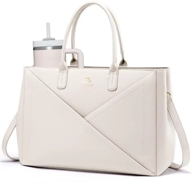 Main image of LOVEVOOK Laptop Tote Bag for Women with Large Cup Holder, 15.6 Inch PU Leather Work Bag Teacher Tote Bag, Waterproof Computer Bags Business Office Briefcase Handbag