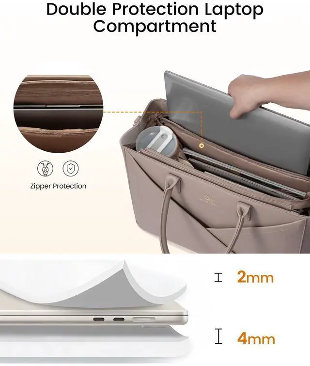 Alt view image 3 of 5 - LOVEVOOK Laptop Tote Bag for Women with Large Cup Holder, 15.6 Inch PU Leather Work Bag Teacher Tote Bag, Waterproof Computer Bags Business Office Briefcase Handbag