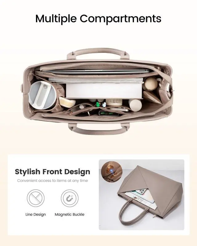 Alt view image 4 of 5 - LOVEVOOK Laptop Tote Bag for Women with Large Cup Holder, 15.6 Inch PU Leather Work Bag Teacher Tote Bag, Waterproof Computer Bags Business Office Briefcase Handbag