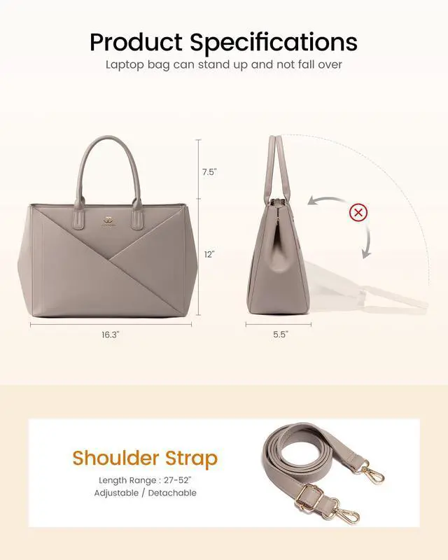 Alt view image 5 of 5 - LOVEVOOK Laptop Tote Bag for Women with Large Cup Holder, 15.6 Inch PU Leather Work Bag Teacher Tote Bag, Waterproof Computer Bags Business Office Briefcase Handbag