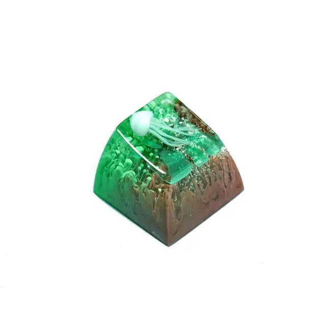 Alt view image 2 of 3 - Jellyfish Artisan Keycap Brown Green Coral Reef R1 SA Profile Custom Sea Creature Keycaps 1U ESC Handmade Gaming Sea Resin Key Cap Cherry MX Switch Compatible Mechanical Keyboard Jellyfish Lover Gift