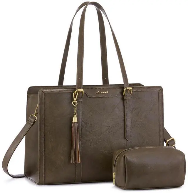 Main image of LOVEVOOK Laptop Bag for Women Vintage Leather Work Tote 15.6 inch Large Capacity Computer bag with Clutch Purse for Office, Travel, Casual