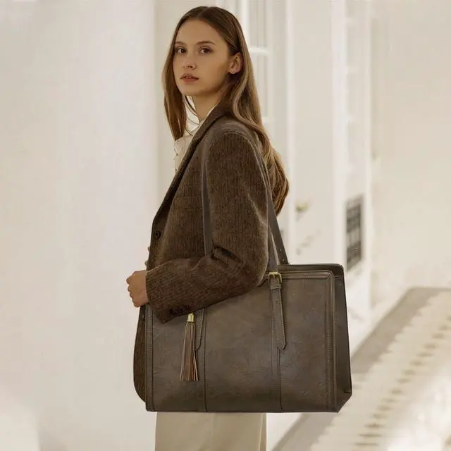 Alt view image 2 of 5 - LOVEVOOK Laptop Bag for Women Vintage Leather Work Tote 15.6 inch Large Capacity Computer bag with Clutch Purse for Office, Travel, Casual