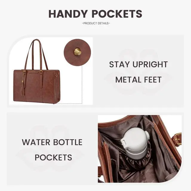 Alt view image 3 of 5 - LOVEVOOK Laptop Bag for Women Vintage Leather Work Tote 15.6 inch Large Capacity Computer bag with Clutch Purse for Office, Travel, Casual