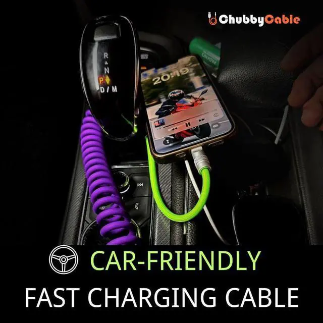 Alt view image 2 of 5 - chubbycable Colorblock Chubby - Spring Braided Silicone Charge Cable Coiled USB C Cable Fast Charging Type C Charger Cord for Car, Green+Red, USB-A to Type-C, 2.29FT-3.6FT