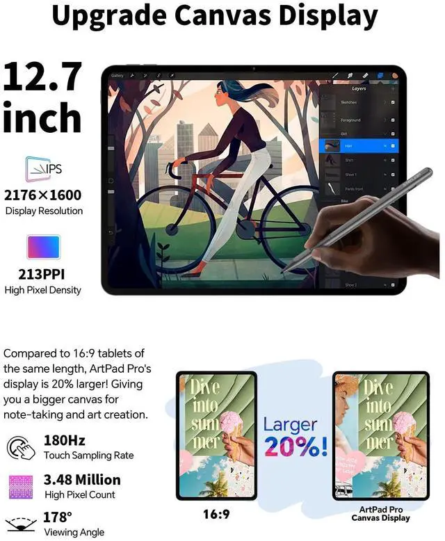 Alt view image 2 of 5 - TECLAST Artpadpro Android 15 Tablet, 12.7 2176x1600 Display, 20GB+256GB, Gemini Ai, 10000mAh+30W Fast Charge, 13 inch Tablet with Widevine L1, 5G WiFi,4G LTE,GPS - Includes Pen