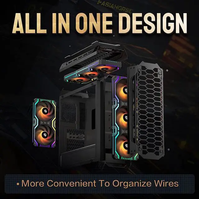 Alt view image 3 of 5 - Asiahorse Matrix-Black 360mm RGB Case Fan, GPU Support Bracket with RGB, 5V 3pin, Motherboard Aura SYNC, Integrated PWM Control, All White Gaming PC Build Kit for Computer Case