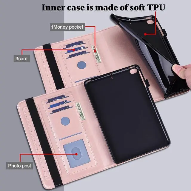 Alt view image 3 of 5 - TUOLISG Case for iPad (A16) 11th Generation 11 Inch (2025), iPad 10th Generation 10.9 Inch (2022), Embossed PU Leather Stand case with Auto Wake/Sleep, Pen Holder & Card Slots-Rose Gold