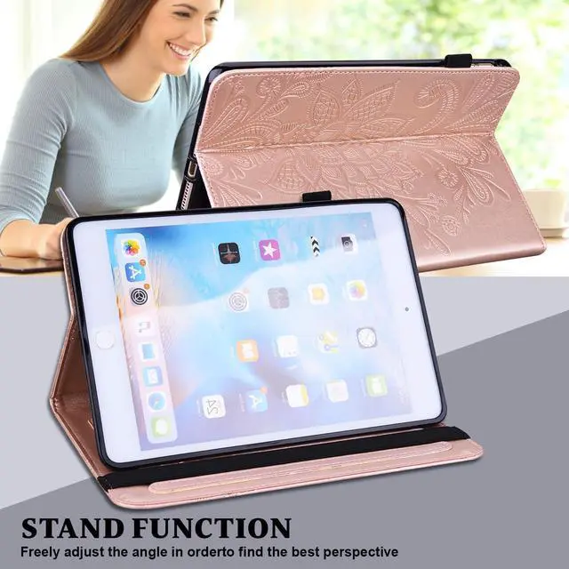 Alt view image 4 of 5 - TUOLISG Case for iPad (A16) 11th Generation 11 Inch (2025), iPad 10th Generation 10.9 Inch (2022), Embossed PU Leather Stand case with Auto Wake/Sleep, Pen Holder & Card Slots-Rose Gold