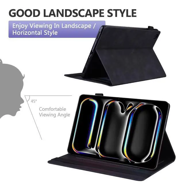 Alt view image 3 of 5 - Dteck Case for iPad Air 13 2024/iPad Pro 12.9" Generation 6th/5th/4th/3rd,PU Leather Folio Stand Case Auto Sleep Wake Elastic Band Pocket Smart Business Classic Shockproof Protective Wallet Case,Black